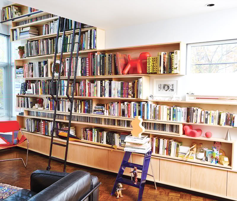 Towering structured library made of 15 maple boxes - Home Library Ideas