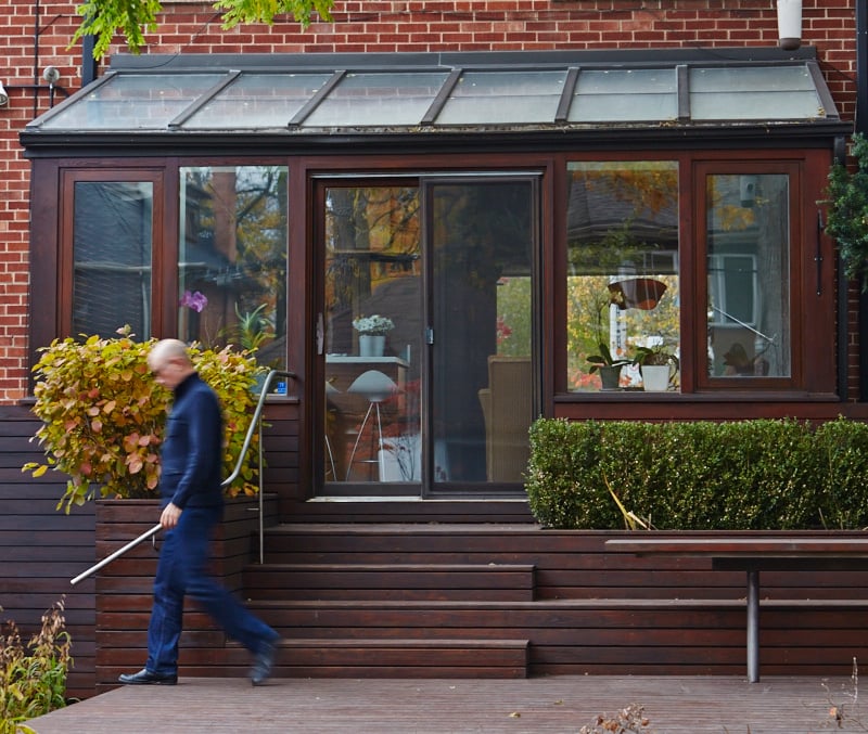 Red cedar clads a solarium