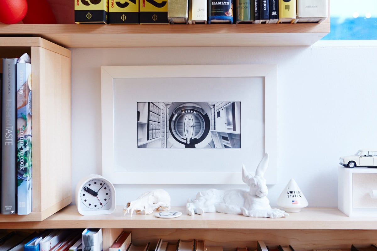 Shelves are dotted with keepsakes