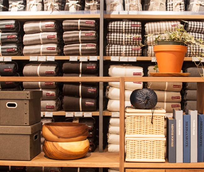 Linens at Muji's Atrium store in Toronto.