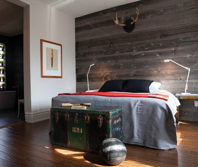 Modern bachelor pad bedroom interior design inspiration from a Toronto home in Yorkville.