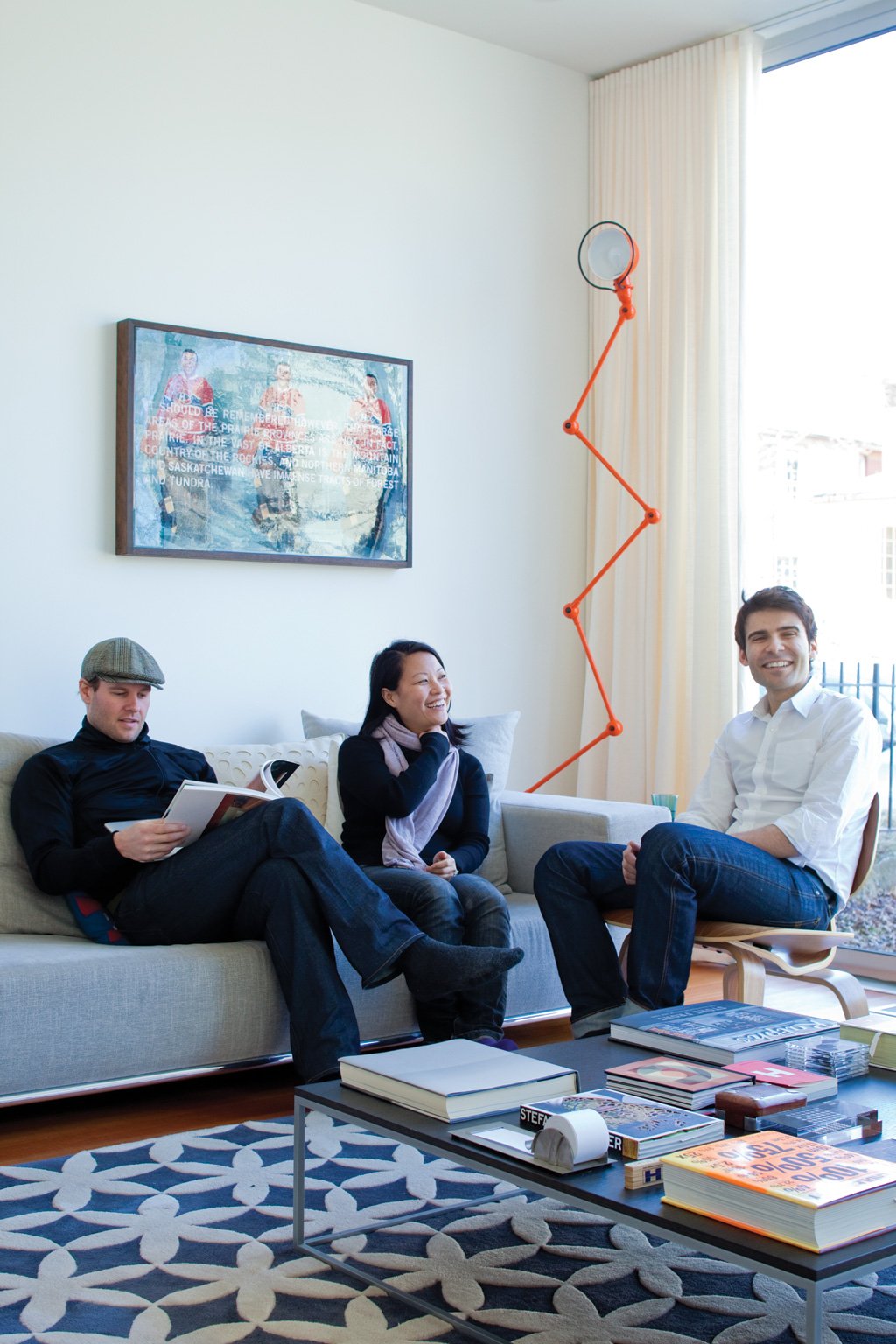 Davis (left), Yu and Mazen El- Abdallah sit in the front room - Mazen Studio Riverdale Taylor shop