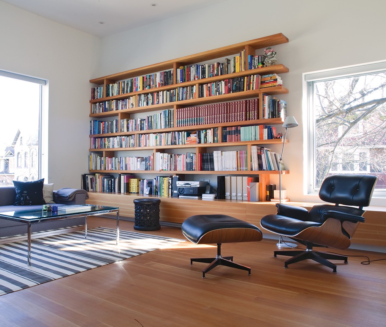 custom bookcase in a living room