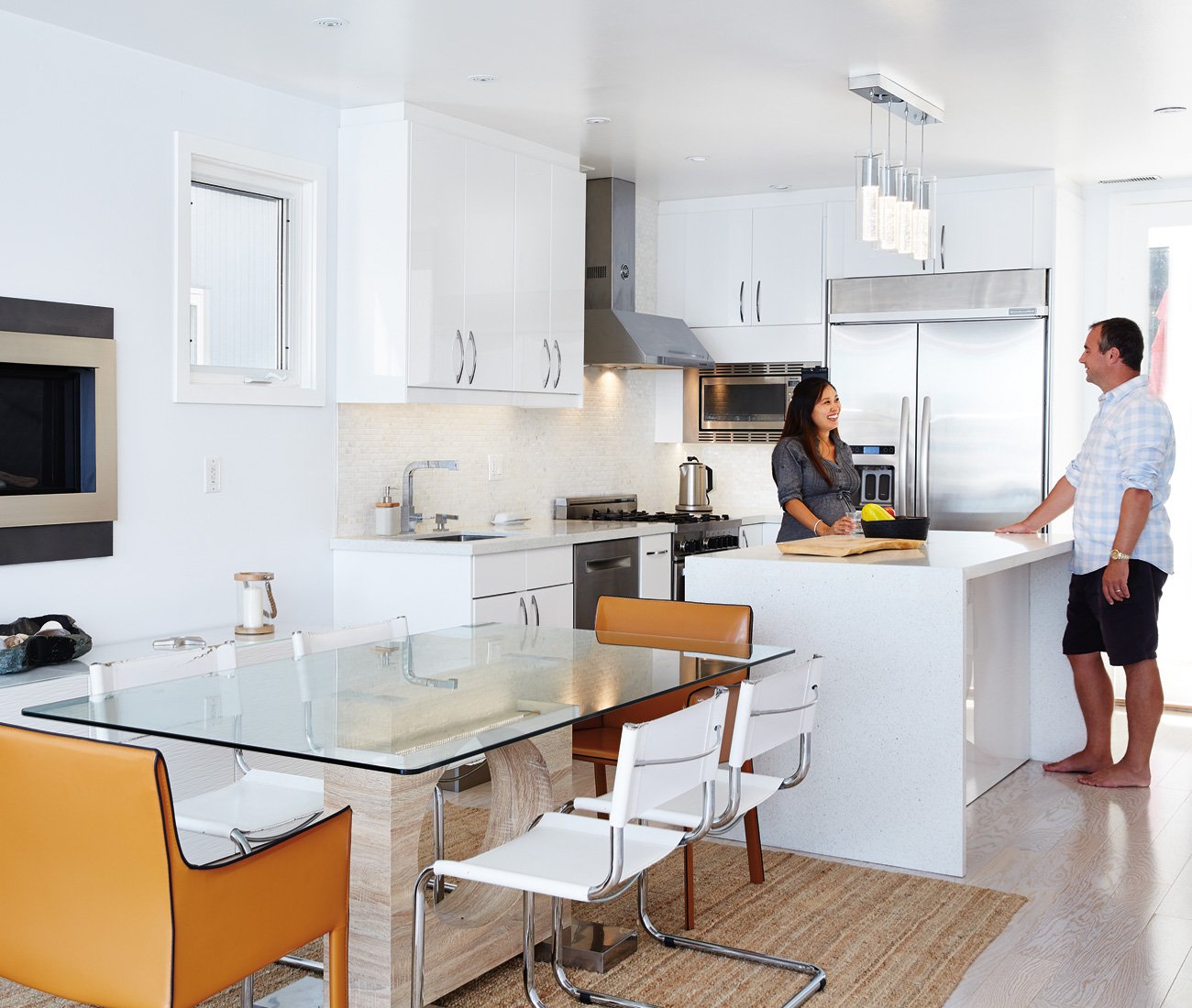 Edith Cheung and Jonathan Cauldwell in their floating house with Beach-inspired decor