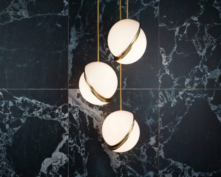 3 Golden Globes by British designer Lee Broom - spherical pendants