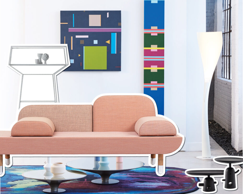 collage with a sofa