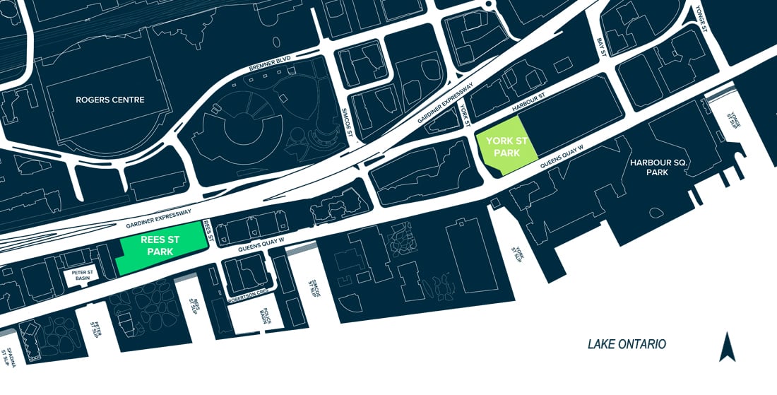 downtown toronto map with waterfront parks