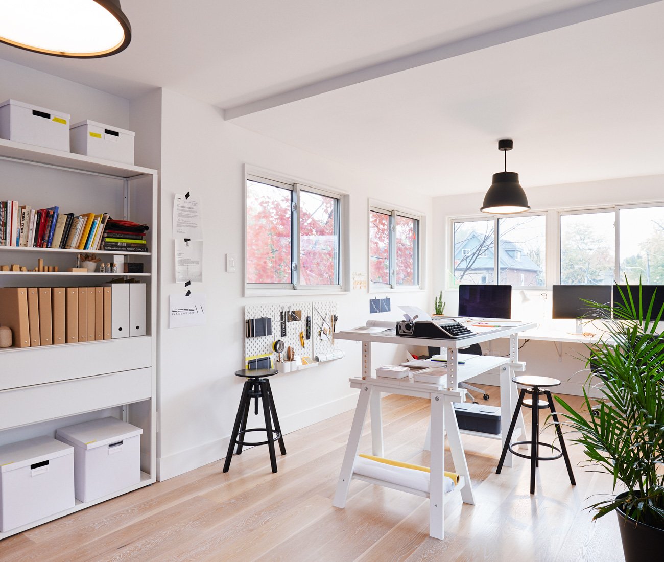 Studio with desk and shelvings