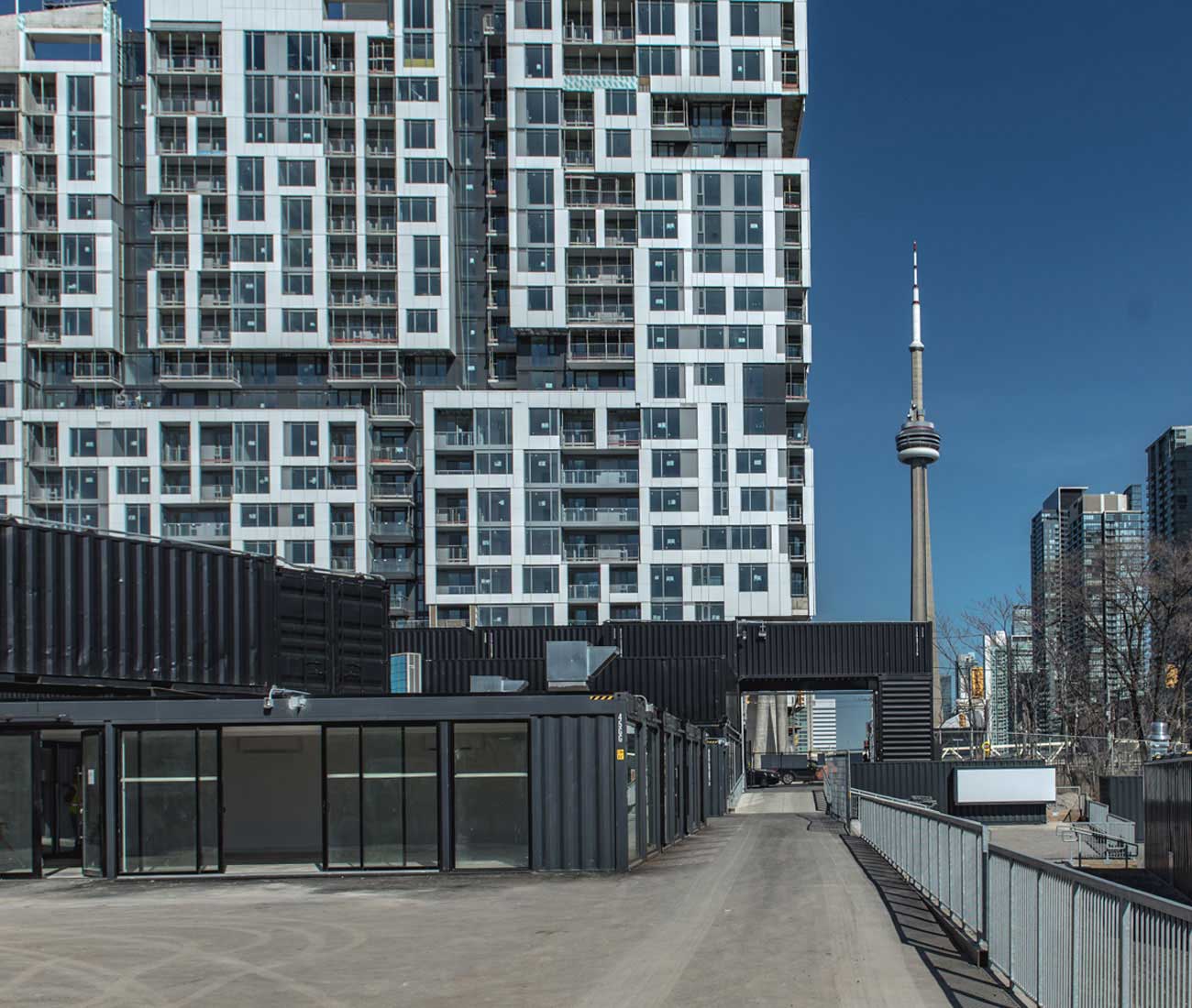 Stackt Market Toronto Shipping Container Market King and Bathurst Designlines Magazine Stackt Market Toronto with the CN Tower in background
