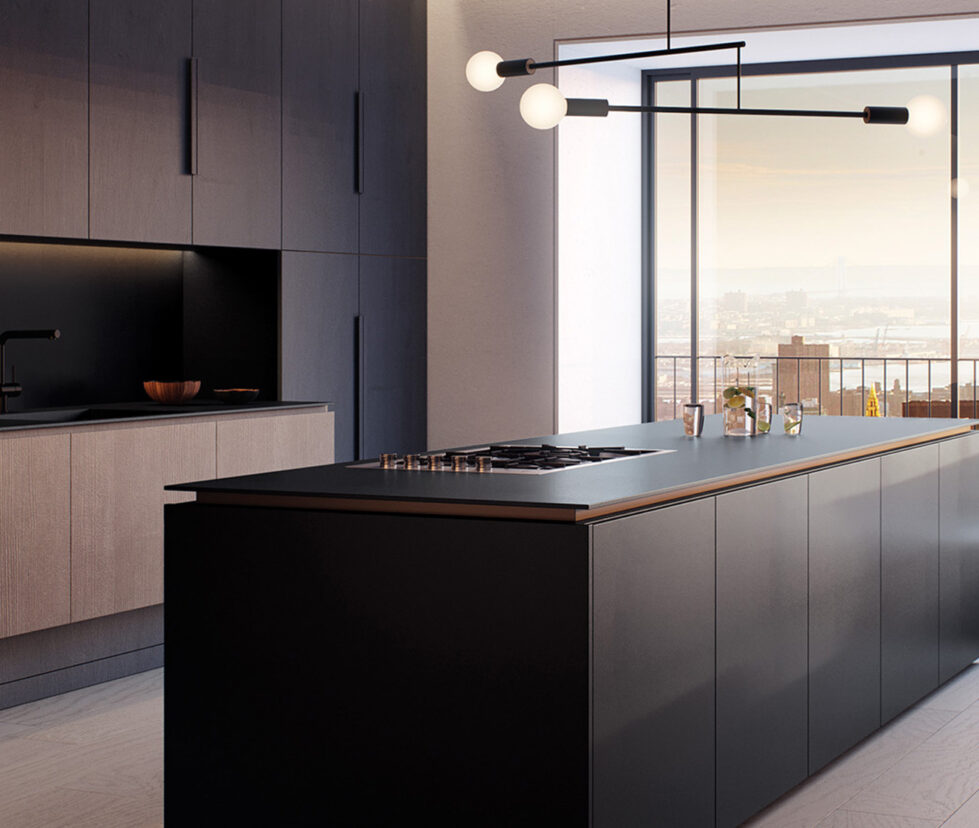 Kitchen island with dark quartz from Caesarstone