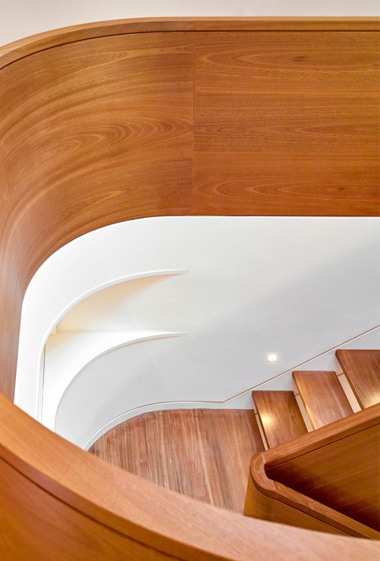 Stairway made of sapele (by Berman Stairs) Garden Circle House - Dubbeldam Architecture + Design 