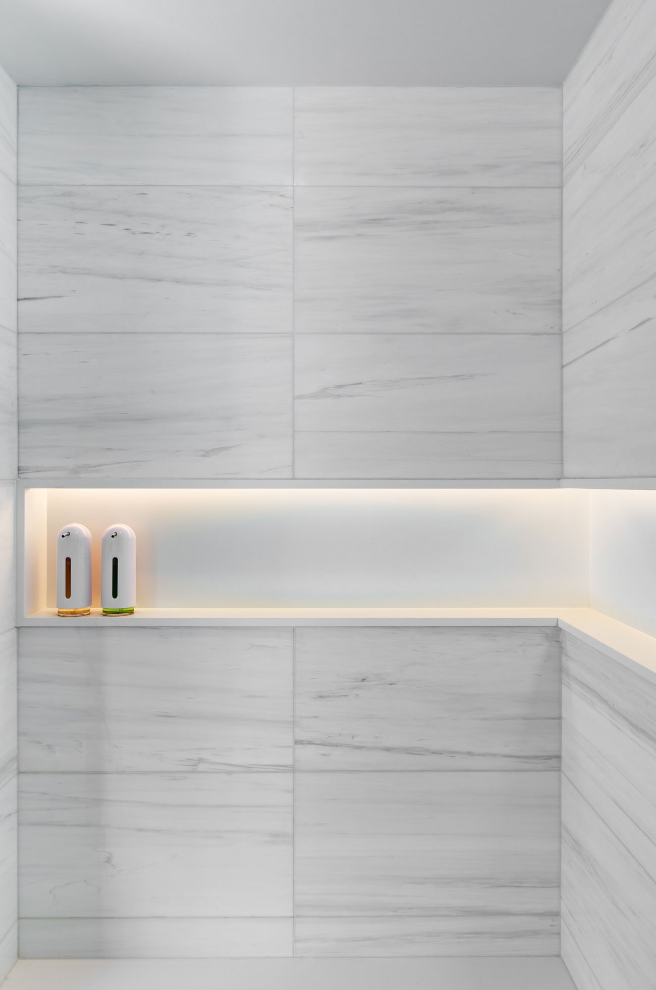 post architecture and analogue design studio bathroom Toronto Designlines Recessed LED-lit shelf in the shower