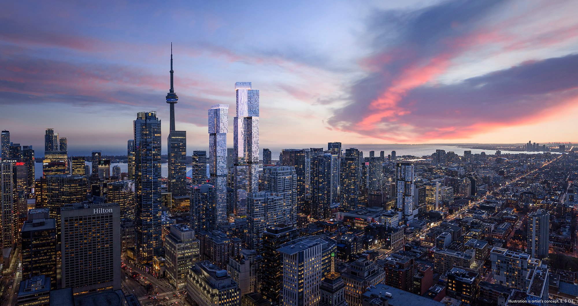 Toronto Skyline with the CN tower at sunset