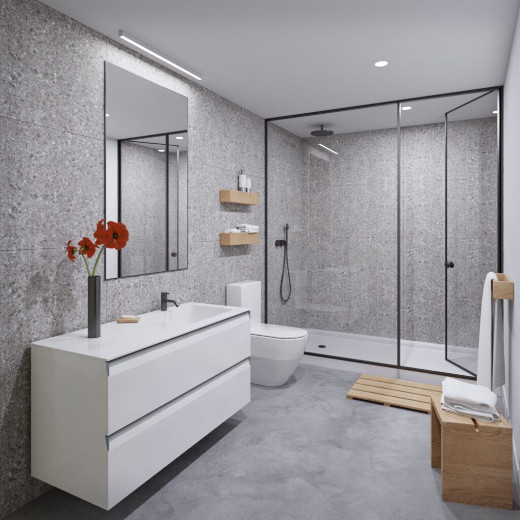 Bathroom Interior rendering of Gairloch Grain Timber Building in Toronto