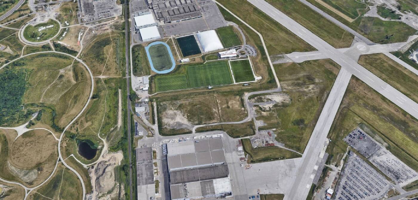 Aerial view of the current site at Downsview Park area with the Downsview airport