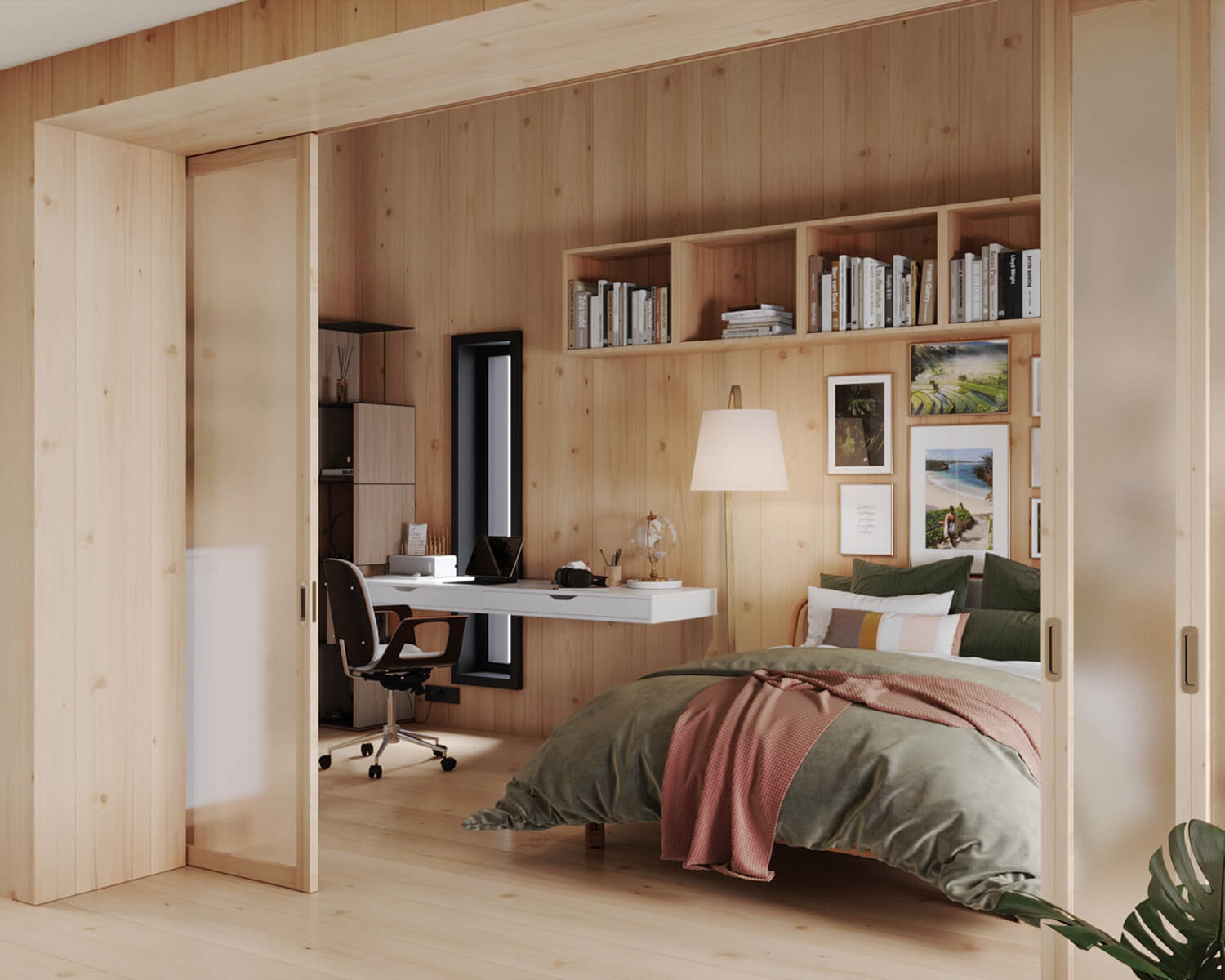 Bedroom interiors of Energy-efficient Prefab cabin by CABN