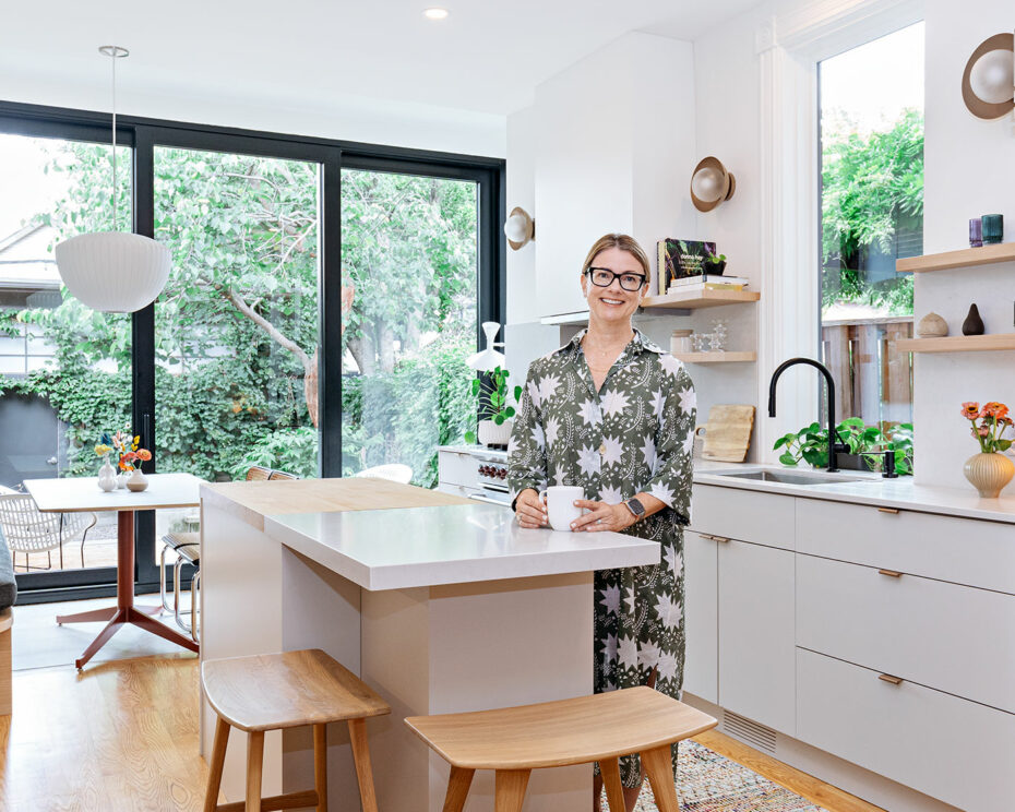 Jewellery designer Anne Sportun in her Queen West kitchen designed by Lisa Lev Design