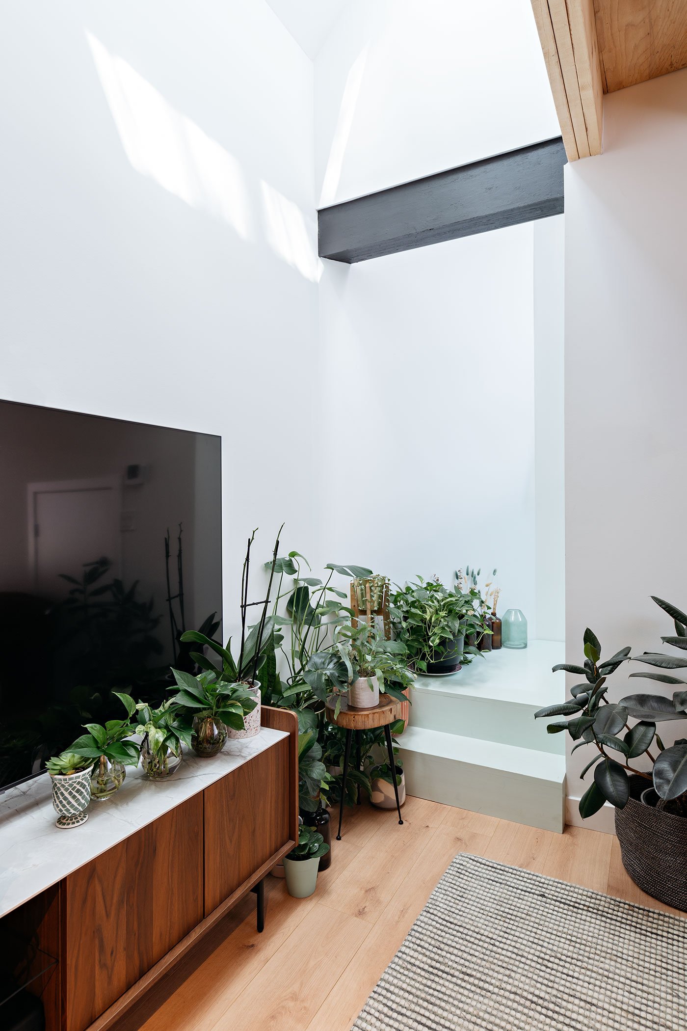 double-height ceiling with a large skylight