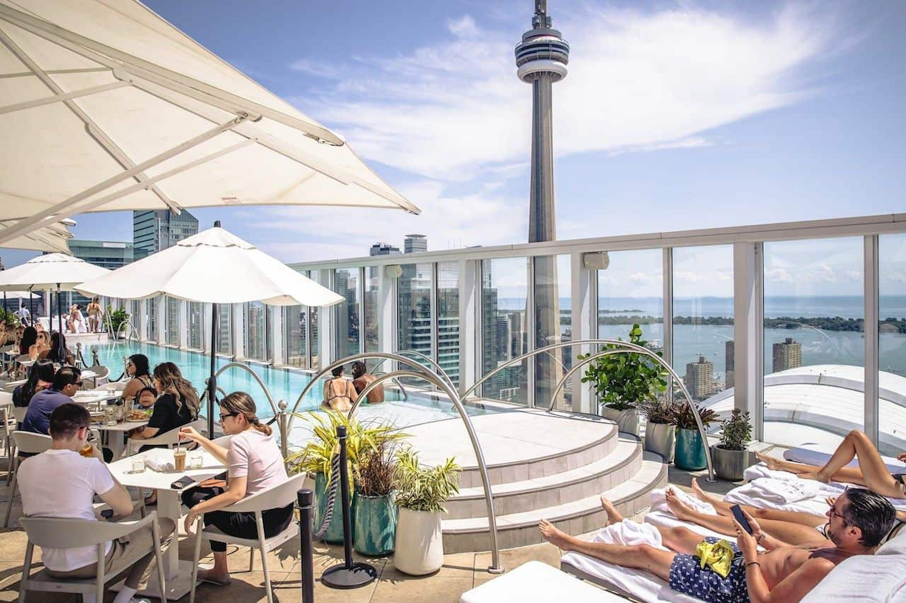 KŌST outdoor patio located on the 44th floor of The Bisha Hotel in Toronto