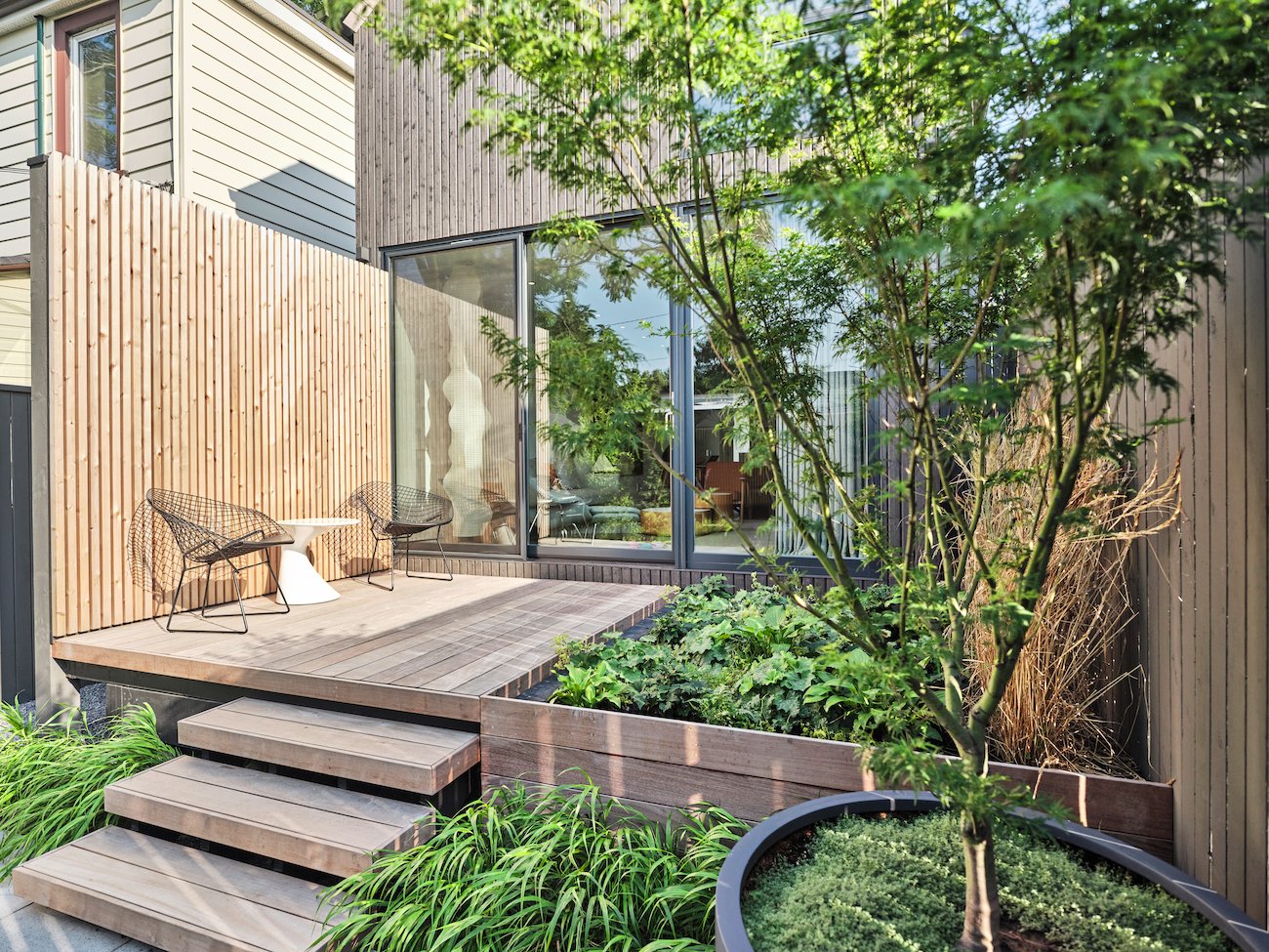 Cedar deck. Garden design by Kate Fox-Whyte.